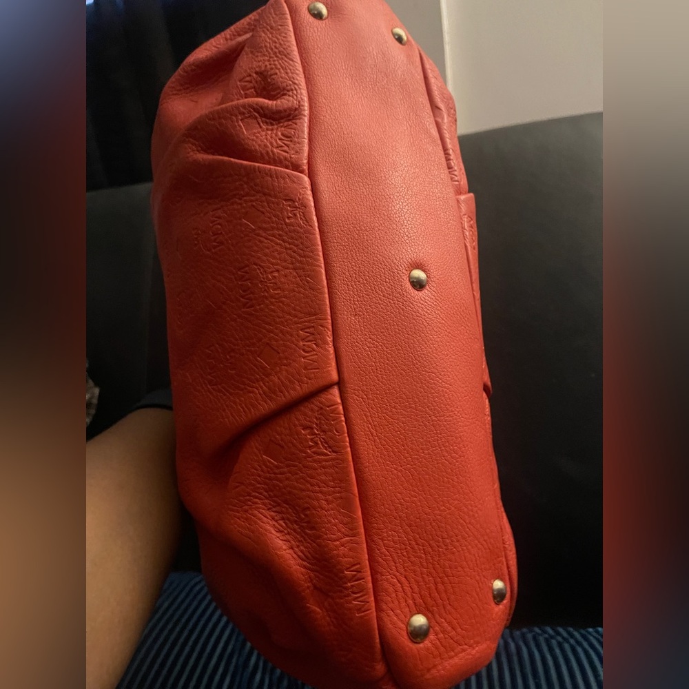 Mcm Authentic Orange Monogram Embossed Leather Me… - image 8